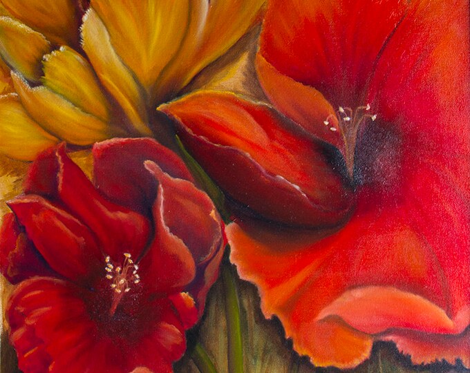 Flower Big Red Hibiscus, Giclee Print on Fine Art Paper Canvas or Wood by Brenda Salyers by Brenda Salyers