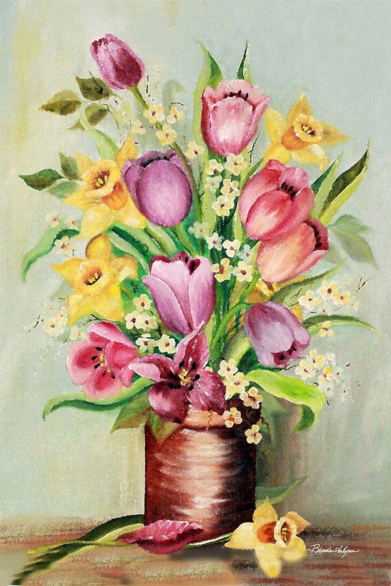 Daffodills & Tulips Giclee Print on Fine Art Paper Canvas or Wood by Brenda Salyers by Brenda Salyers
