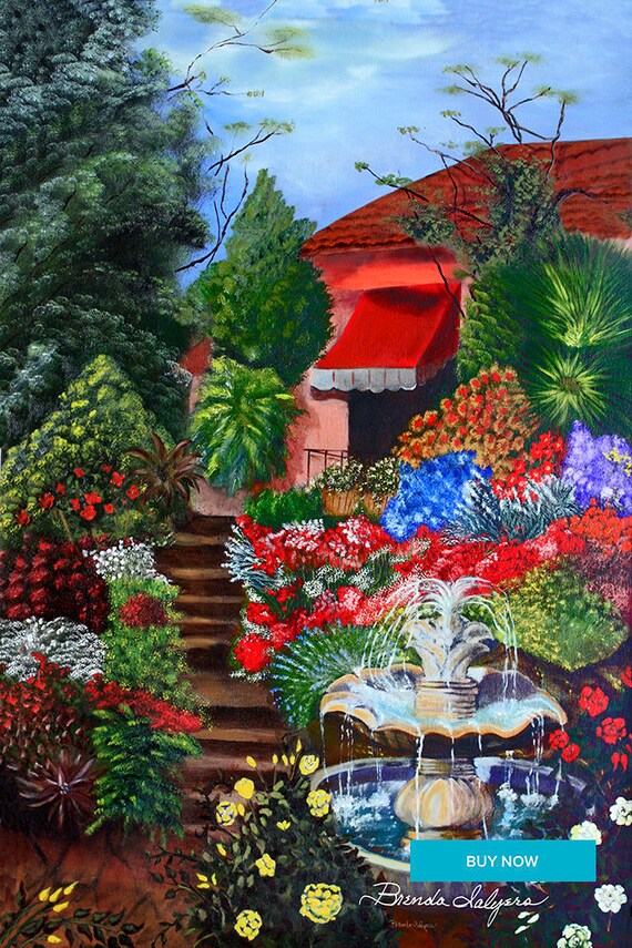 Hillside Garden Fine Art Giclee Print on Paper Canvas or Wood by Brenda Salyers by Brenda Salyers