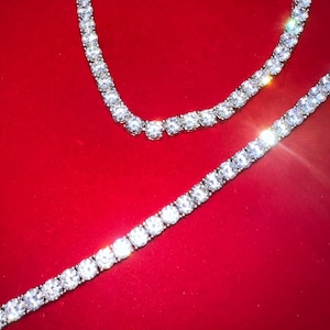 Tennis Necklace and tennis bracelet Sterling Silver with CZ detail