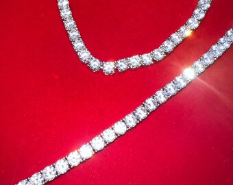 925 Sterling Silver Tennis Necklace and Bracelet Set with CZ Detail – Dainty Cubic Zirconia Jewelry Set, Elegant Sparkling Gift for Her