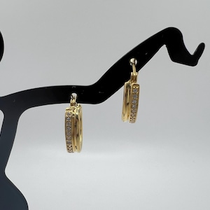 24k gold over silver double hoop earrings with CZ diamond detail