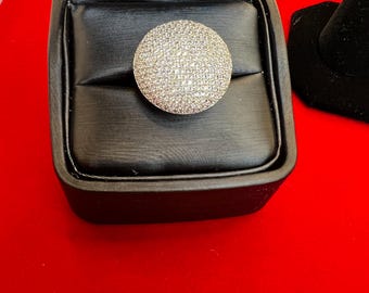 925 Sterling Silver Statement Ring with CZ Diamond – Adjustable Cubic Zirconia Silver Band, Elegant Minimalist Jewelry Gift for Her