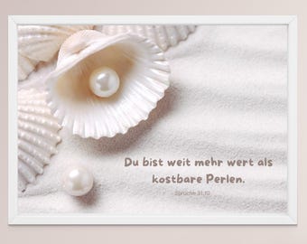 Kristen poster med ädelpärlor, väggdekoration med bibelvers, matt finish, som dopgåva, för uppmuntran, Ordspråksboken 31:10
