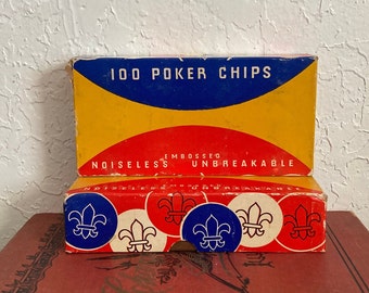Two Boxes of Vintage Fleur De Lis Embossed Noiseless Unbreakable Poker Chips