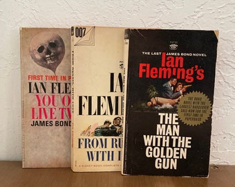 Set of 3 Ian Flemming James Bond Paperback Novels-The Man with the Golden Gun/From Russia, With Love/You Only Live Twice