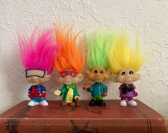 Set of 4 Funky Glow in the Dark Vintage Burger King Troll Dolls