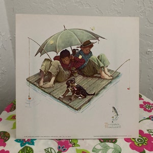 Physical Print-Fun Vintage Norman Rockwell Print-Fisherman&#39;s Paradise-Arthur Kapalan-Published by Brown & Bigelow