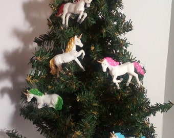 Magical Set of 6 Repurposed Miniature Unicorn Christmas Ornaments