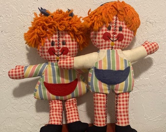 Pair of Hand Sewn Gingham Boy and Girl Dolls