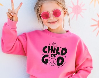 Child of God Kids Sweatshirt, Christian Youth Crewneck, Bible Verse Galatians 3:26 Pullover, Faith Gift for Kids, Religious Toddler Top