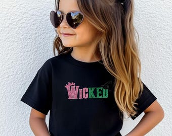 Kids Wicked Glitter Embroidered T Shirt, Comfort Colors Youth Wicked Shirt, Glinda Wizard of Oz, Girl Wicked Shirt, Wicked Musical Fan Gift