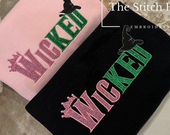 Wicked Glitter Embroidered Sweatshirt, Appliqué Embroidered Shirt, Glinda Wizard of Oz, Defying Gravity Crewneck, Musical Movie Fan Gift