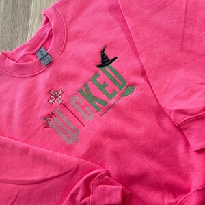 Kids Wicked Embroidered Sweatshirt, Youth Wicked Sweatshirt, Broomstick Magic Wand, Glinda Wizard of Oz Crewneck, Girl Wicked Sweatshirt image 6