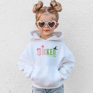 Kids Wicked Embroidered Sweatshirt, Youth Wicked Sweatshirt, Broomstick Magic Wand, Glinda Wizard of Oz Crewneck, Girl Wicked Sweatshirt image 4