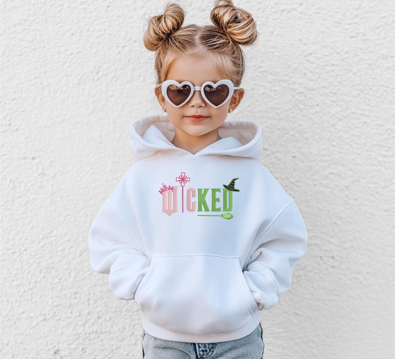 Kids Wicked Embroidered Sweatshirt, Youth Wicked Sweatshirt, Broomstick Magic Wand, Glinda Wizard of Oz Crewneck, Girl Wicked Sweatshirt image 4