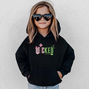 Kids Wicked Embroidered Sweatshirt, Youth Wicked Sweatshirt, Broomstick Magic Wand, Glinda Wizard of Oz Crewneck, Girl Wicked Sweatshirt image 3