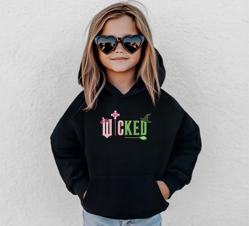Kids Wicked Embroidered Sweatshirt, Youth Wicked Sweatshirt, Broomstick Magic Wand, Glinda Wizard of Oz Crewneck, Girl Wicked Sweatshirt image 3