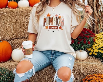 Pumpkin Season T-Shirt, Fall Graphic Tee for Women, Autumn Pumpkin Patch Shirt, Cozy Coffee Shirt, Cute Fall Outfit for Thanksgiving