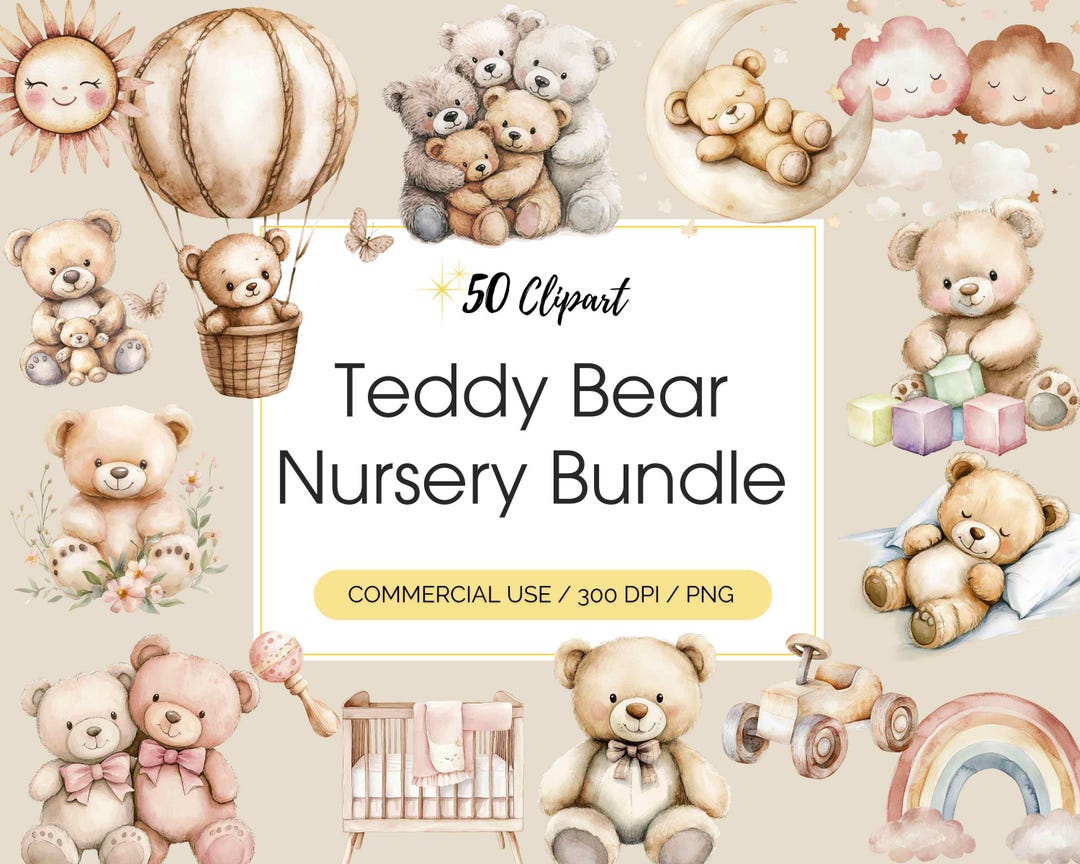 Teddy Bear Nursery Clipart Bundle Cute Bear Nursery Art Boho Nursery ...