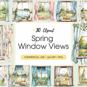 Frühling Fenster Ansicht Clipart Bundle, Aquarell Frühling Clipart, perfekt für Papier Handwerk und Junk Journals, digitaler Download, kommerzielle Nutzung