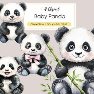 Baby Panda clipart Cute animals nursery Panda clip art Baby Shower invitation Cute Panda sublimation digital downloads, commercial use