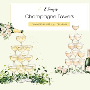 Champagne Tower PNG, Champagne Bottle And Glasses Clipart, Wedding PNG, Bridal invites, Wedidng party, Digital Download,  Commercial Use