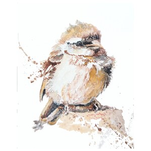 Passerotto ACEO Acquerello Originale - Dipinto di Uccello Marrone Arruffato 2,5x3,5, Graziosa Mini Arte della Fauna Selvatica, Piccola Collezione Naturale