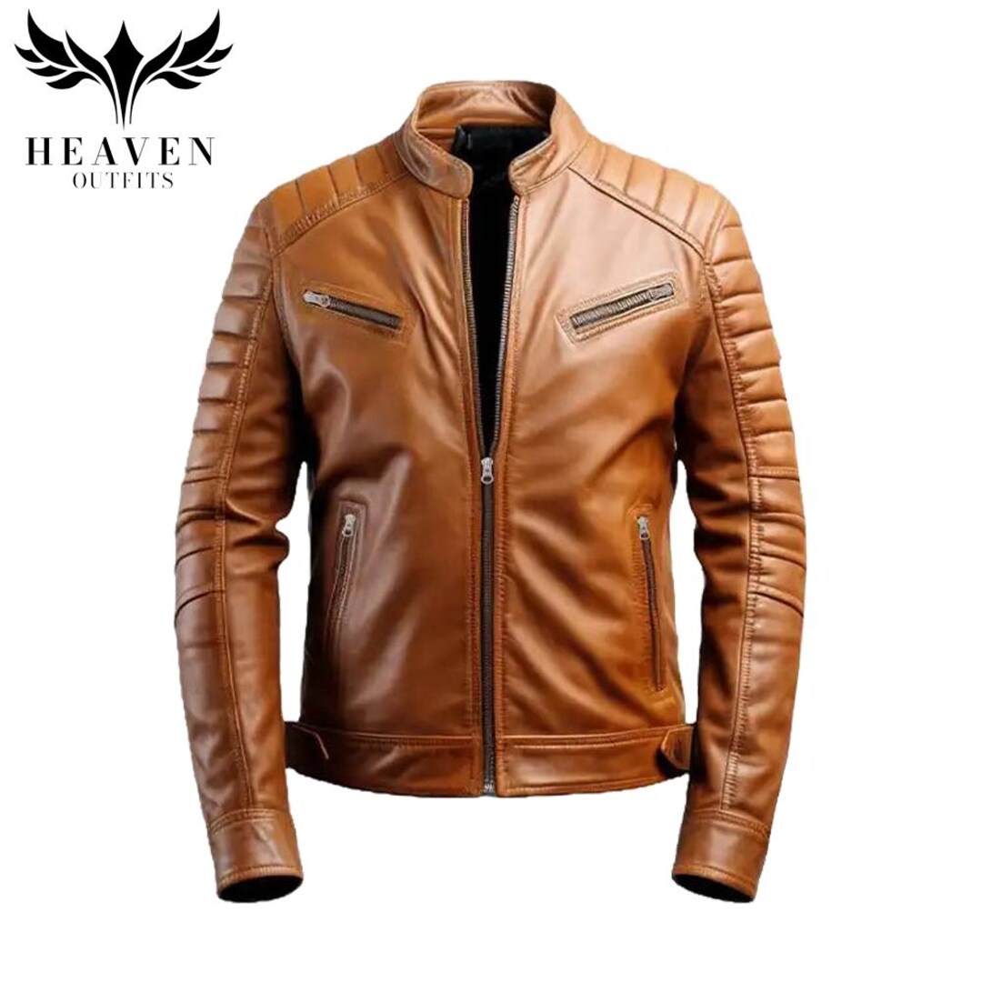 Handmade Lambskin Leather Cafe Racer Jacket: Slim Fit Biker Coat - Etsy