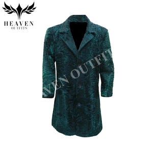 Green Persian Lamb Fur Coat: Handmade Karakul Astrakhan Long Coat