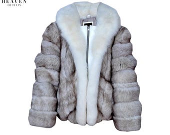 New Men’s Real Blue Fox Fur Long Hair Bomber Jacket, Genuine Fur Winter Coat, Luxury Handmade Fur Warm Outerwear, Christmas Gift For Him