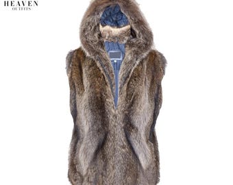 Men’s Real Raccoon Fur Hooded Vest, Genuine Fur Waistcoat, Luxury Handmade Winter Outerwear, Sleeveless Fur Jacket, Halloween Gift For Him