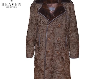 Men's & Women's Persian Lamb Fur Coat With Mink Collar, Double Breasted Karakul Astrakhan Winter Jacket, Genuine Fur Overcoat, Gift For Him