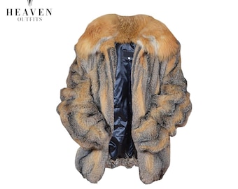 New Men's Red Gray Real Fox Fur Bomber Jacket Coat, Genuine Luxury Fur Winter Outerwear, Handmade Warm Fur Coat, Christmas Gift For Him