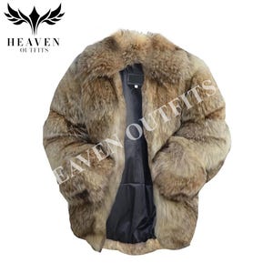 Men&#39;s Real Coyote Fur Bomber Jacket, Genuine Handmade Fur Coat, Luxury Winter Outerwear, - All Sizes - Handmade - Gift For Him
