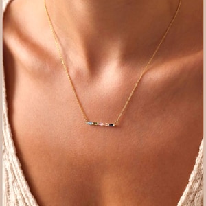 Baguette Birthstone Necklace, Family Birthstone Necklace, Personalized Gift, Mother&#39;s Birthstone Jewelry ,Gift for Mom,Birthday Gift