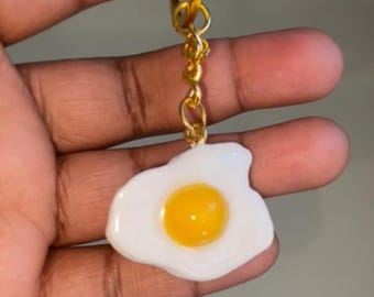 Handmade Sunnyside Up Egg Key Charm | Air-Dry Clay, UV Resin