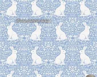 Papel pintado con estampado de conejito azul sin costuras para habitación infantil, decoración de pared para guardería, descarga digital de conejito adorable