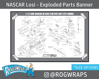 NASCAR Losi 1/12  - Exploded Parts view Banner - Work mat - ARMA Grom - Stockcar - RC racing car