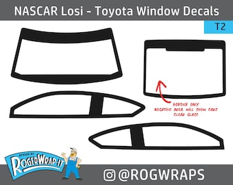 NASCAR Losi 1/12 -  Toyota Camry Replacement Window Glass Kit - Border Style - RC Car Stockcar Graphics Decals Wraps