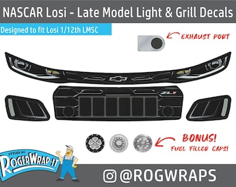 NASCAR Losi 1/12 LATE MODEL - Replacement Lights & Grill Sticker Kit - Chevy Camaro -  Chevrolet R/C Car - Decals Wrap Kit
