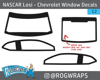 NASCAR Losi 1/12 -  Chevrolet Camaro Replacement Window Glass Kit - Border Style - Chevy - RC Car Stockcar Graphics Decals Wraps