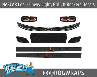 NASCAR Losi 1/12 - Replacement Lights Grill and Rocker Decal Sticker Kit - Chevy Camaro -  Chevrolet RC Decals Wraps Light