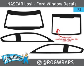 NASCAR Losi 1/12 - Replacement Window Glass Decal Sticker Kit - Border Style - - Ford Mustang