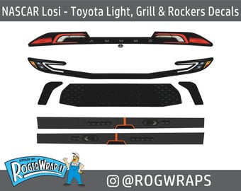 NASCAR Losi 1/12 - Replacement Lights Grill and Rocker Decal Sticker Kit - Toyota Camry- TRD RC Decals Wraps Light