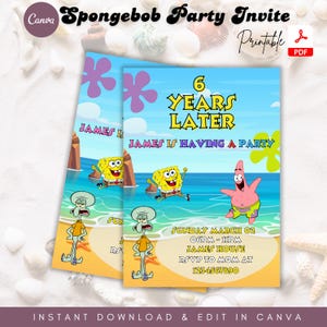 Bearbeitbare Biskuit-Geburtstags-Einladungsvorlage, benutzerdefinierte Geburtstagsfeier-Einladung, druckbare Sponge-Bob-Einladung, Partyeinladungen