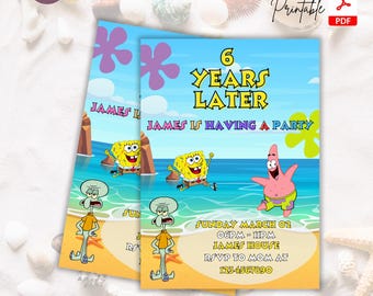 Bearbeitbare Biskuit-Geburtstags-Einladungsvorlage, benutzerdefinierte Geburtstagsfeier-Einladung, druckbare Sponge-Bob-Einladung, Partyeinladungen