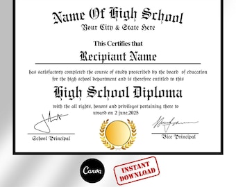Druckbare Homeschool Diploma Vorlage, Abitur, druckbare Zertifikat mit Siegel, Diplom Replik Vorlage, sofortiger Download.