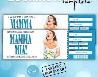 Druckbare Mamma Mia Broadway Überraschungskarte, Sammlerstück Theaterkarte, bearbeitbare personalisierte Musiktheaterkarte, sofortiger Download