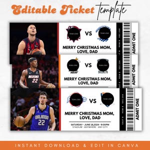 Bearbeitbare Basketball Ticket Vorlage, Event Ticket druckbar, Überraschungsgeschenk Basketball Ticket, Sportspielticket, Geschenk für ihn, Canva Editierbar.